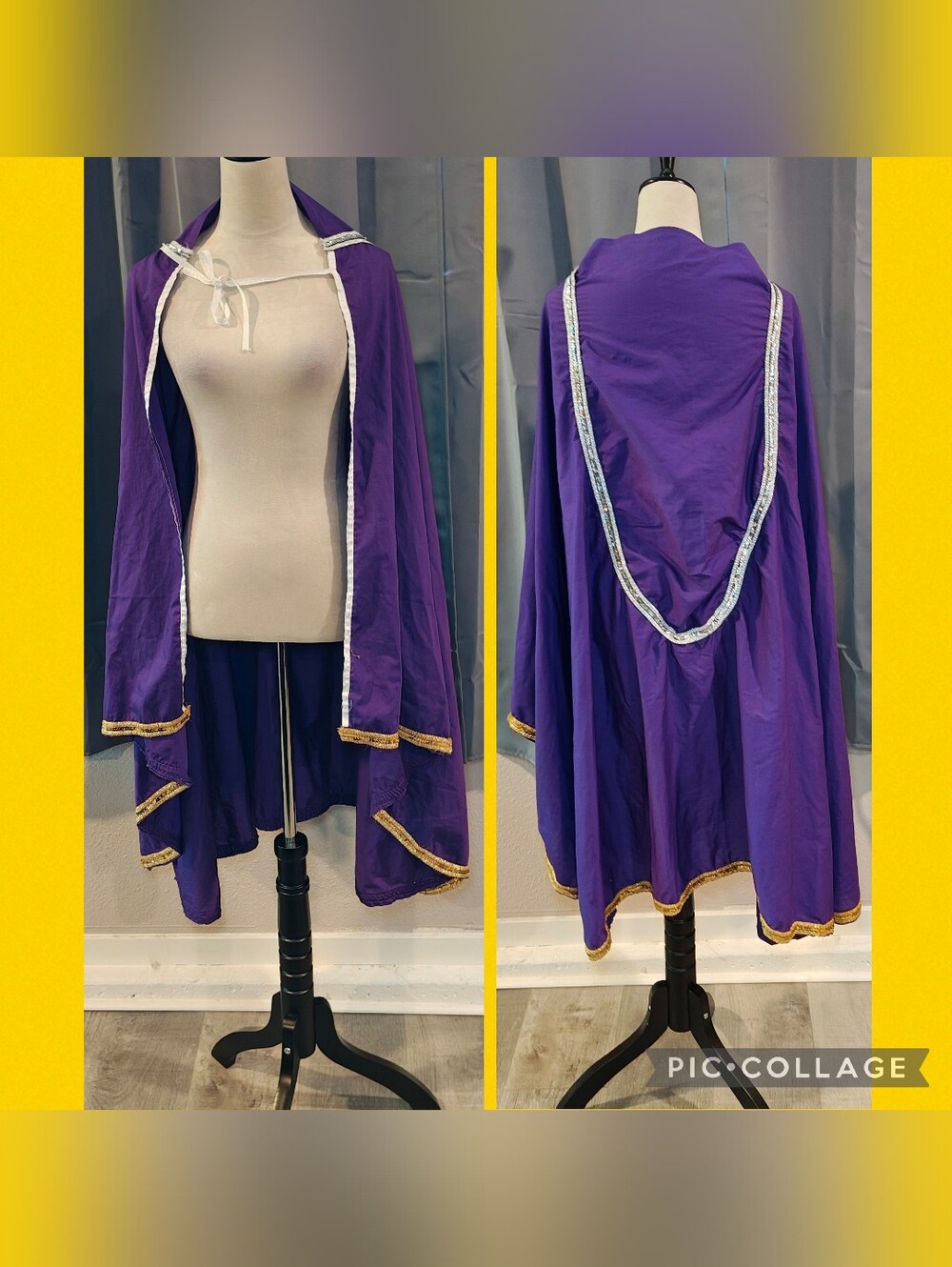 Renaissance Medieval Cavalier Sorcery Cloak w Gold & Silver Sequins.